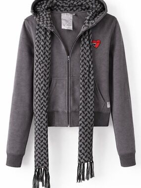 🖤 HELLZ Zip-Up Hoodie w/ Scarf Detail – Edgy Streetwear